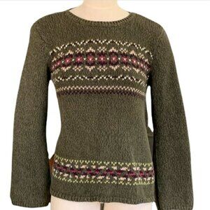Meg Allen Liz Claiborne Cotton Blend Nordic Sweater L Olive Green 206C